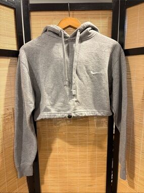 Nike Gray Cropped Crewneck Hoodie with Swoosh